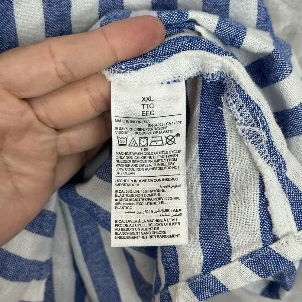 Old Navy Fit & Flare Linen Blend Mini Dress XXL Blue White Stripe Smocked Summer